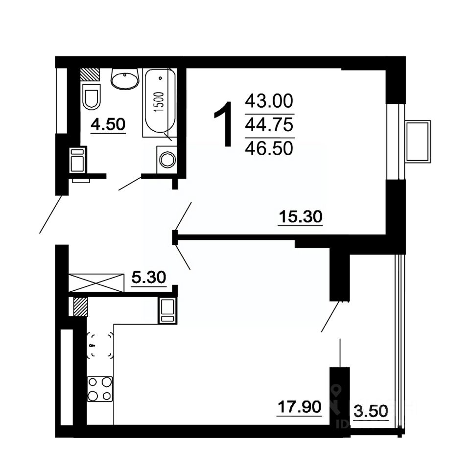 Продаю однокомнатную квартиру 44,8м² Нижний Новгород, Нижегородская  область, Кооперативный поселок квартал, Жилой комплекс Сормовская сторона,  м. Буревестник - база ЦИАН, объявление 303104666