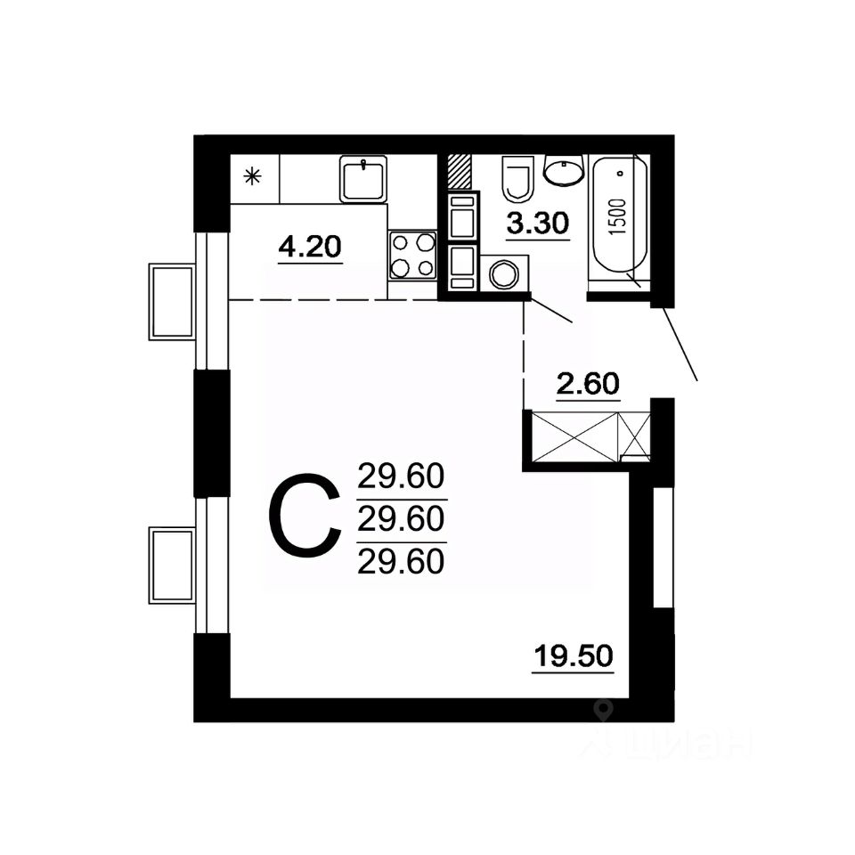 Продаю квартиру-студию 29,6м² Нижний Новгород, Нижегородская область,  Кооперативный поселок квартал, Жилой комплекс Сормовская сторона, м.  Буревестник - база ЦИАН, объявление 303104678