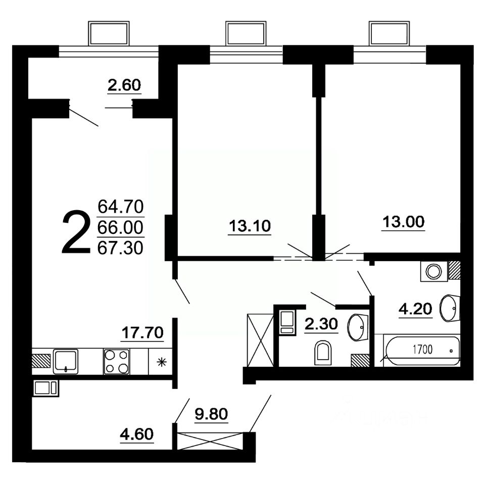 Продается2-комн.квартира,66м²