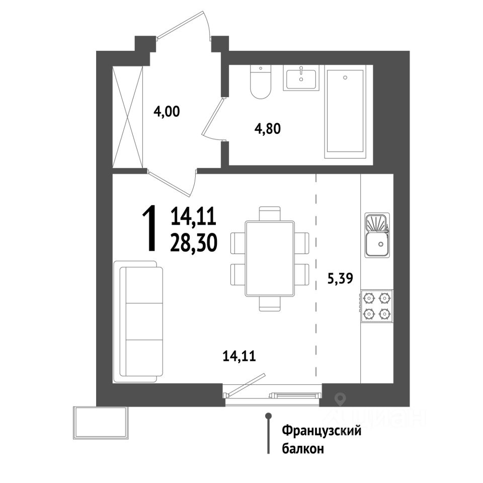 Продажа квартиры-студии 28,3м² Уфа, Башкортостан респ., Глумилино жилой  район, Холмогоры жилой комплекс - база ЦИАН, объявление 303105298