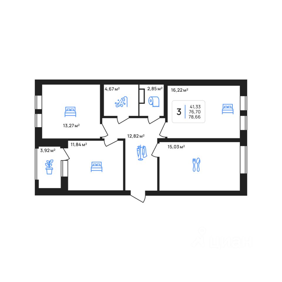 Продажа трехкомнатной квартиры 78,7м² Липецк, Липецкая область, Авторский  жилой район - база ЦИАН, объявление 303109726