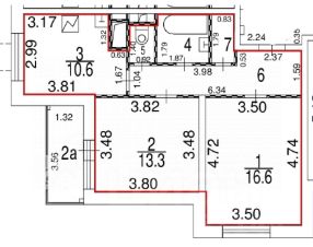 2-комн.кв., 55 м², этаж 7