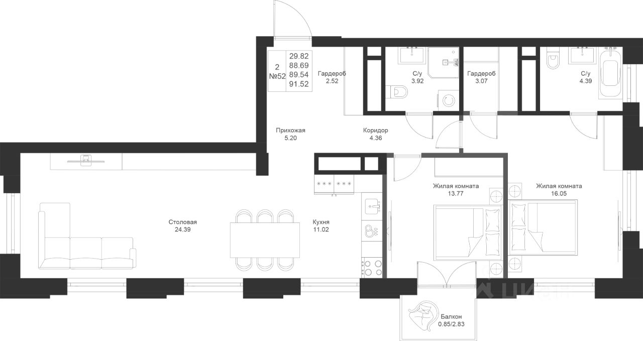 Купить 2-комнатную квартиру 90 кв.м. в Казани, продажа 2-комнатных квартир  90 м2. Найдено 89 объявлений.