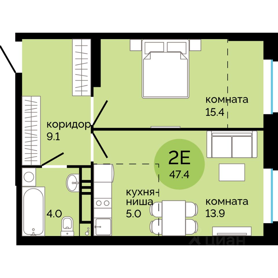 Продажа двухкомнатной квартиры 47,4м² Пермь, Пермский край, Краснова  микрорайон, Красное яблоко жилой комплекс - база ЦИАН, объявление 303123709