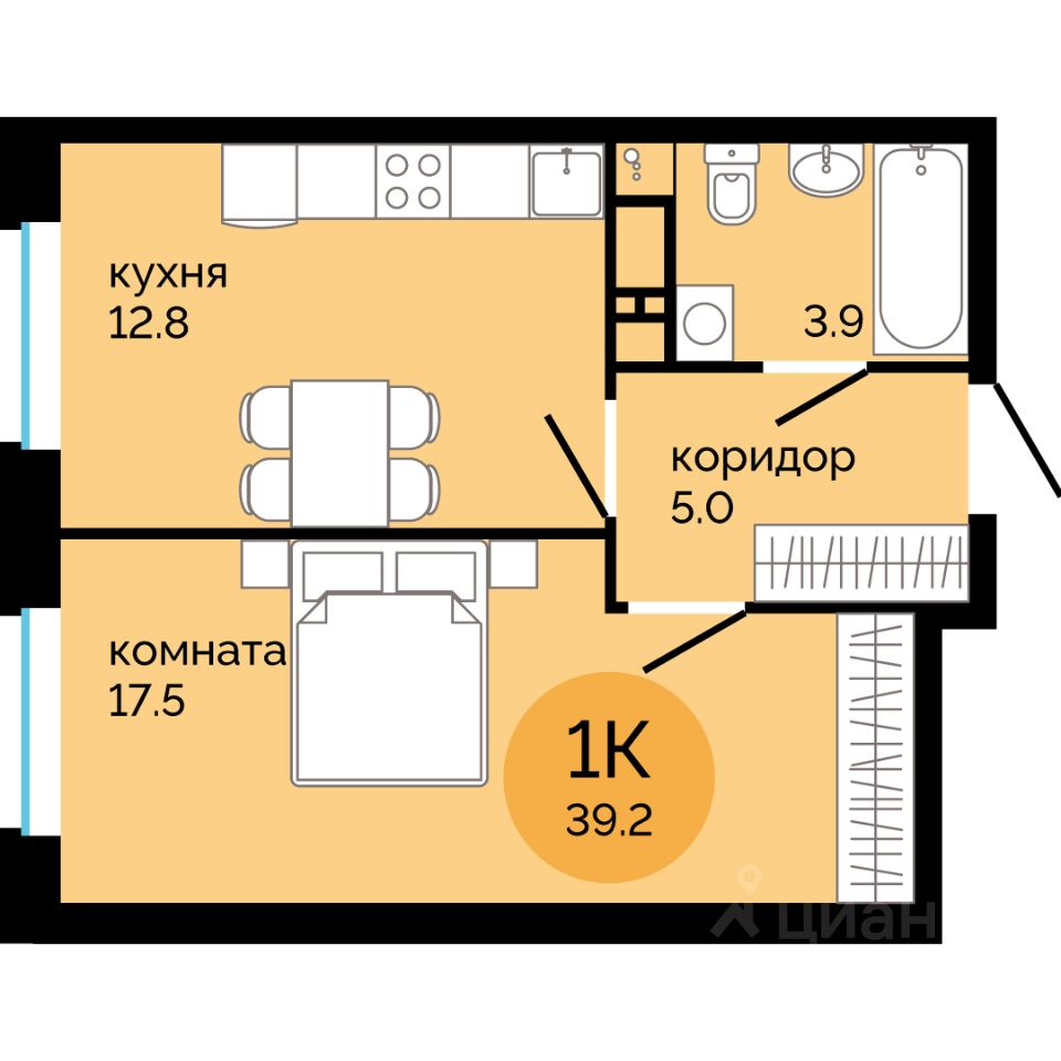 Продаю однокомнатную квартиру 39,2м² Пермь, Пермский край, Краснова  микрорайон, Красное яблоко жилой комплекс - база ЦИАН, объявление 303123917