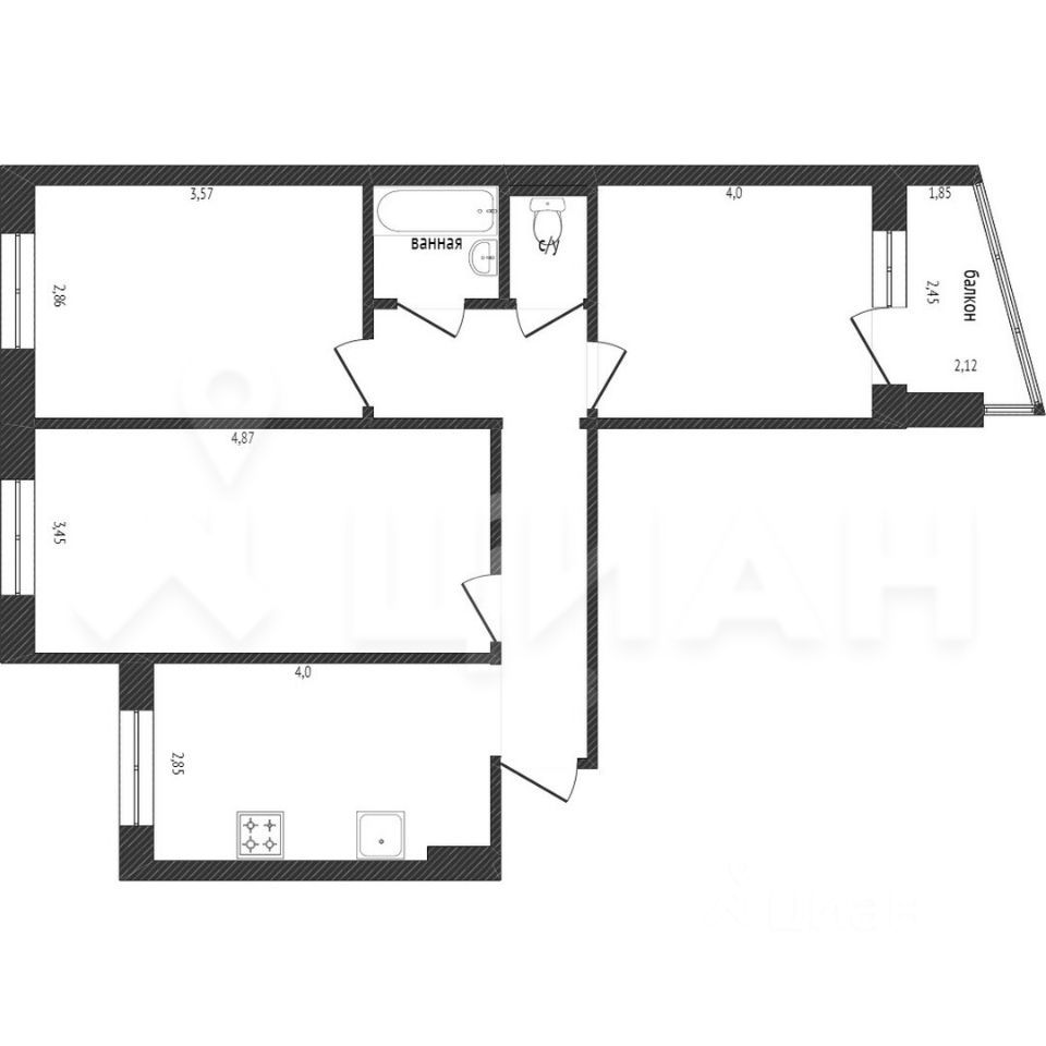 Купить трехкомнатную квартиру 65,3м² проезд Строителей, 1, Волоколамск,  Московская область, Волоколамский район - база ЦИАН, объявление 303171594