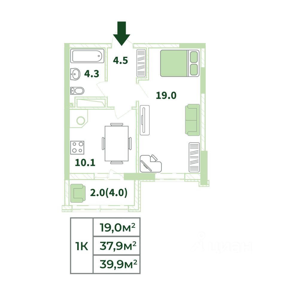 Купить однокомнатную квартиру 39,9м² Крым респ., Симферопольский район,  Мирное село, Жигулина Роща микрорайон - база ЦИАН, объявление 303202719