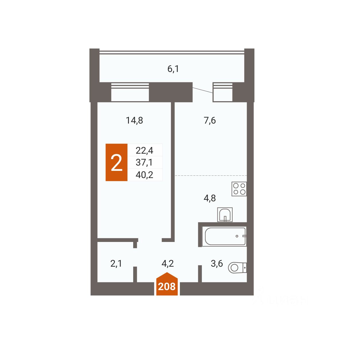 Продажа двухкомнатной квартиры 40,2м² Чита, Забайкальский край,  Текстильщиков поселок, 3-й микрорайон - база ЦИАН, объявление 303215341