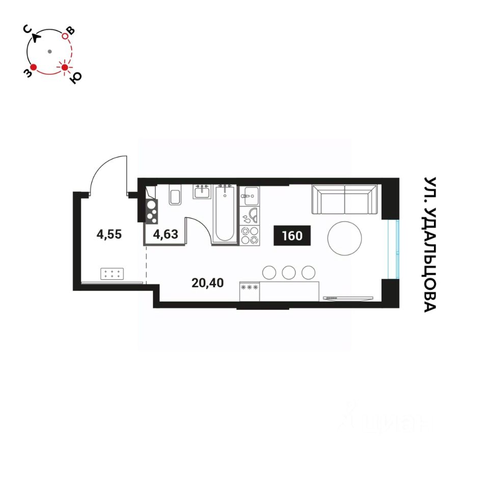 Продаю однокомнатную квартиру 29,2м² кА, Москва, Инноватор жилой комплекс,  м. Ломоносовский проспект - база ЦИАН, объявление 303220385