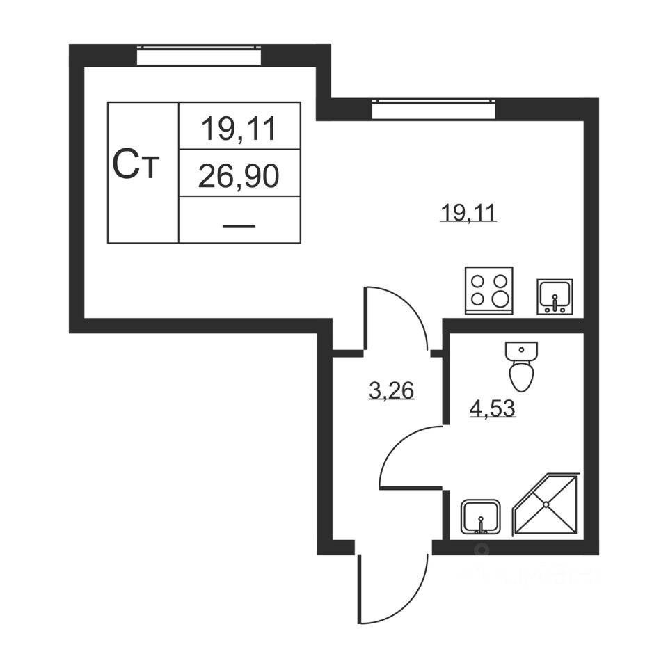 Продаетсястудия,26,9м²