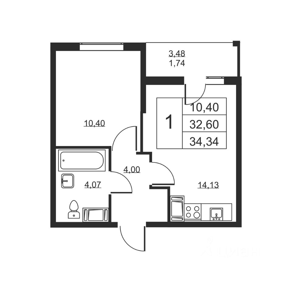 Продается1-комн.квартира,34,34м²