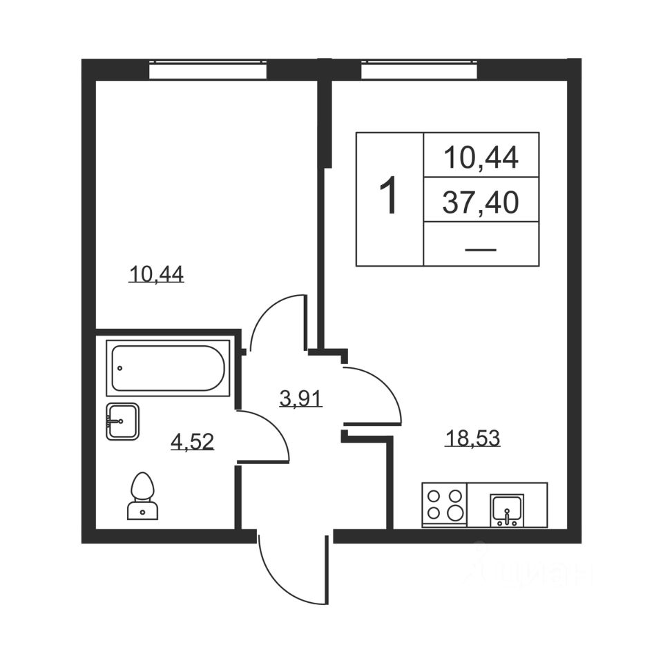 Продаю однокомнатную квартиру 37,4м² Ленинградская область, Всеволожский  район, Бугры поселок, Высота жилой комплекс, м. Девяткино - база ЦИАН,  объявление 303221771