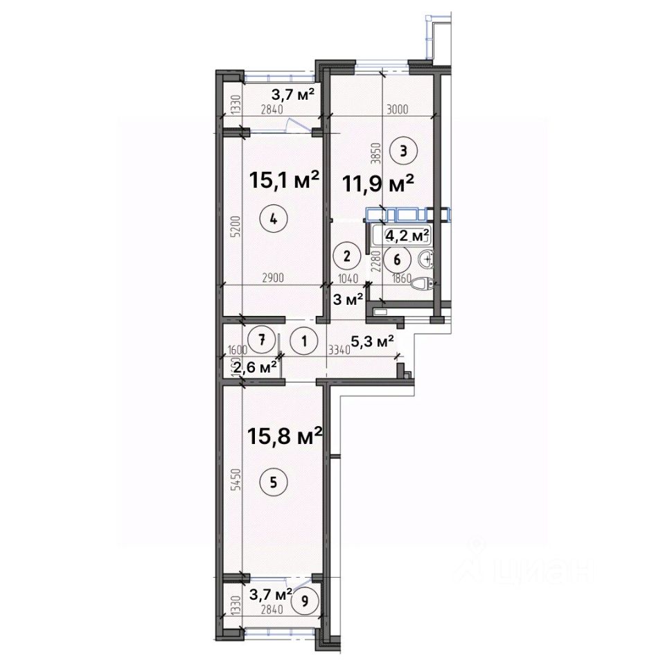 Продажа двухкомнатной квартиры 65,3м² просп. Ленина, 95Бк1, Новороссийск,  Краснодарский край - база ЦИАН, объявление 303249412