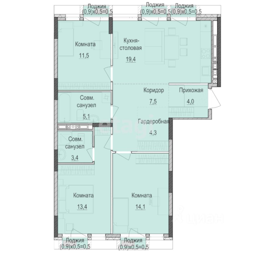 3-комн.кв., 85,1 м², 12/18 этаж