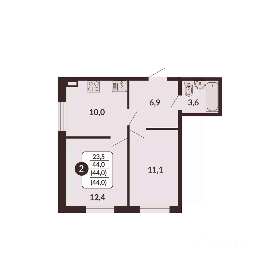 Купить двухкомнатную квартиру 44м² ул. Карла Маркса, 182, Киров, Кировская  область - база ЦИАН, объявление 303277839