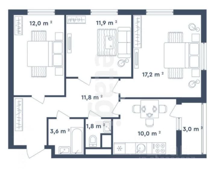 Продается3-комн.квартира,70м²