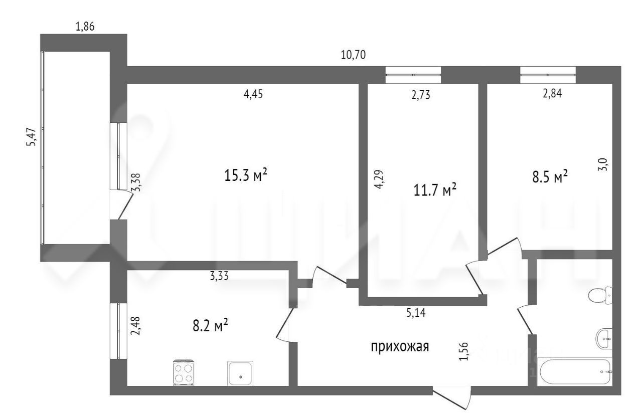 Продажа трехкомнатной квартиры 60м² Севастопольская ул., 55, Сальск,  Ростовская область, Сальский район - база ЦИАН, объявление 303339262