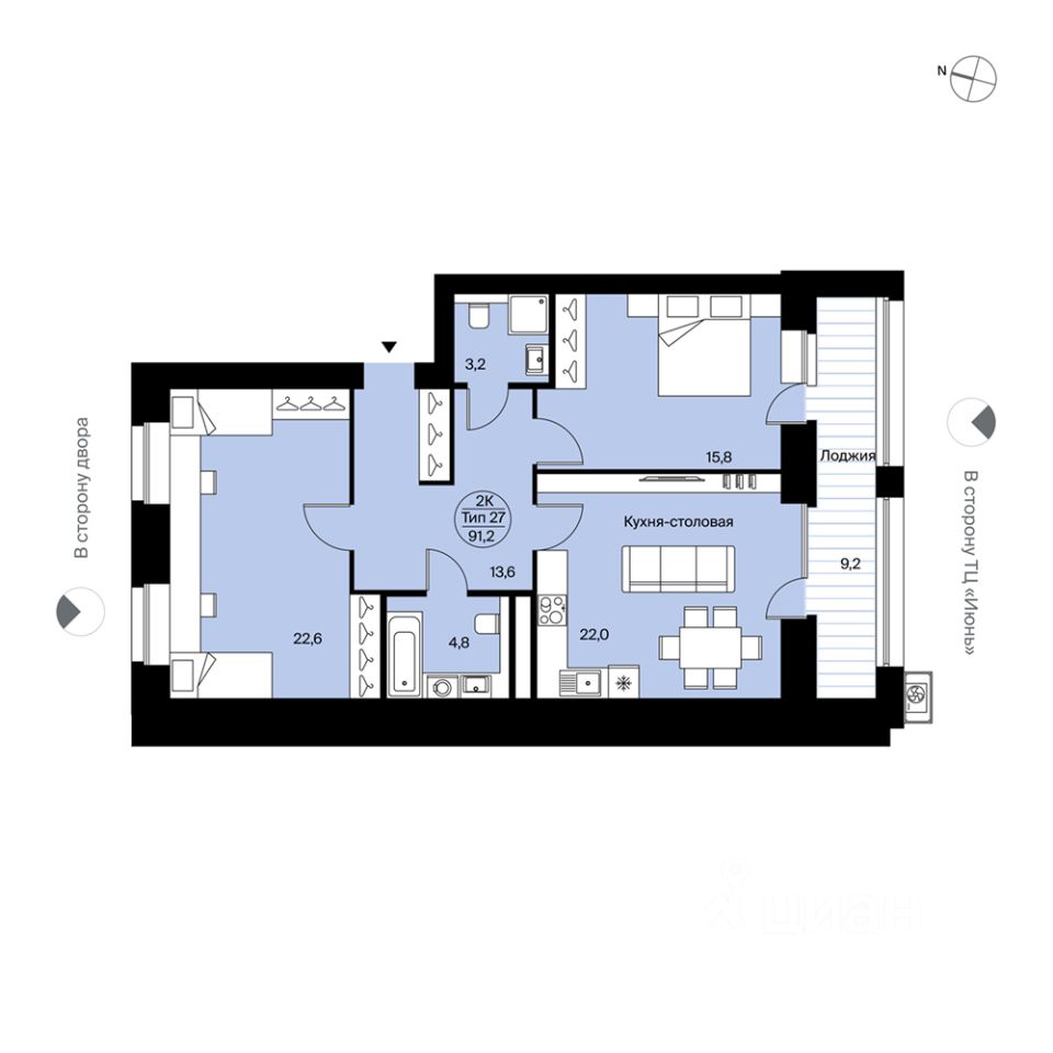 Купить двухкомнатную квартиру 91,2м² Октябрьский просп., 137, Сыктывкар,  Коми респ. - база ЦИАН, объявление 303374478