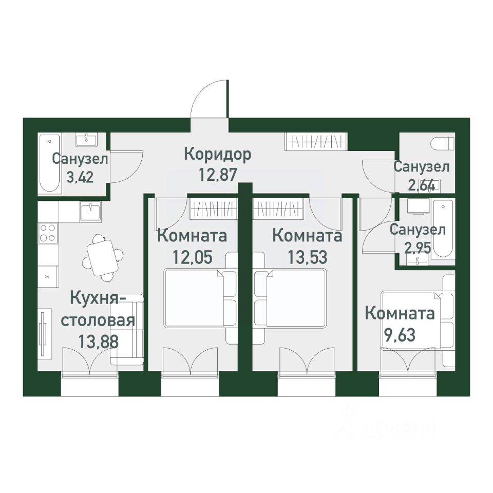 Купить 3-комнатную квартиру в кирпичном доме в Екатеринбурге. Найдено 608  объявлений.