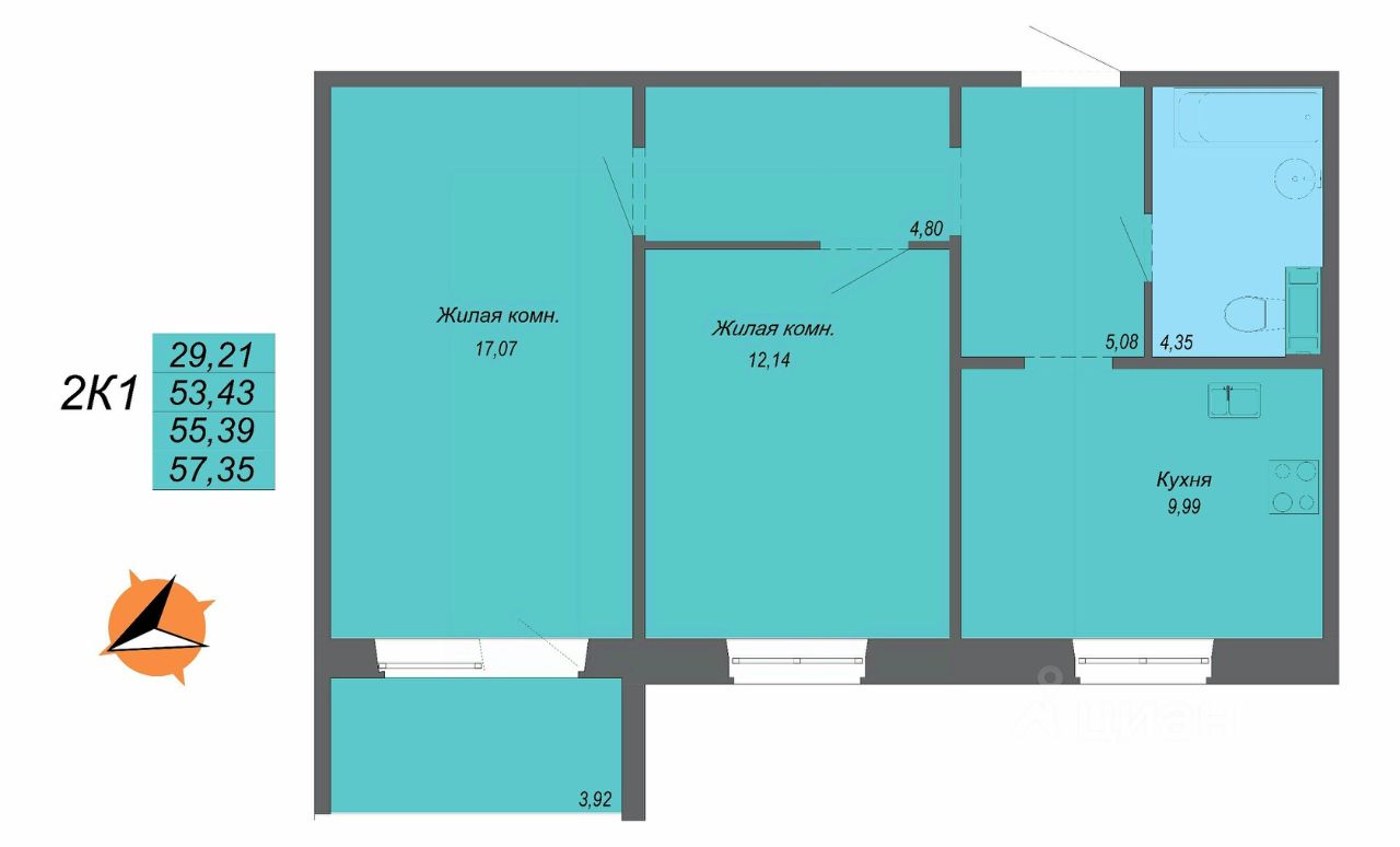 Купить двухкомнатную квартиру 57,4м² ул. Лейтенанта Шмидта, 34, Хабаровск,  Хабаровский край - база ЦИАН, объявление 303472290