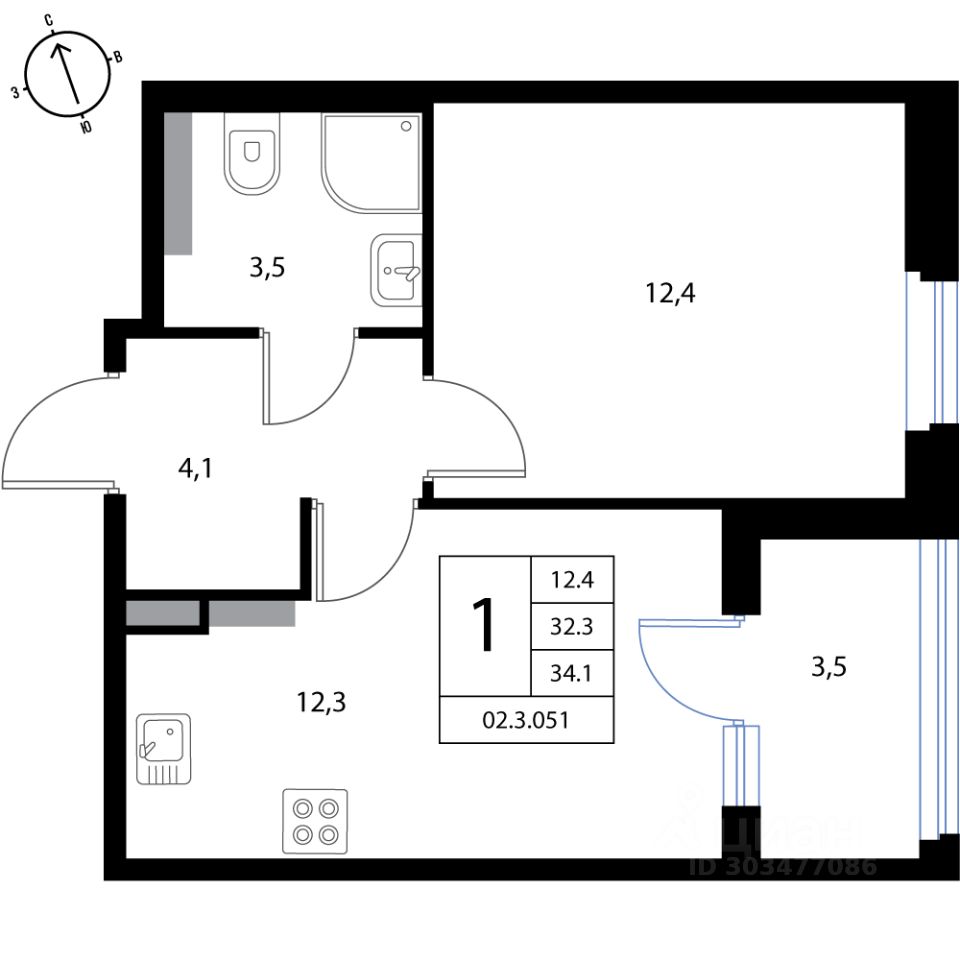 Продаю однокомнатную квартиру 34,1м² Ленинградская область, Ломоносовский  район, Низинское с/пос, Ольгино деревня, Экография жилой комплекс, м.  Проспект Ветеранов - база ЦИАН, объявление 303477086