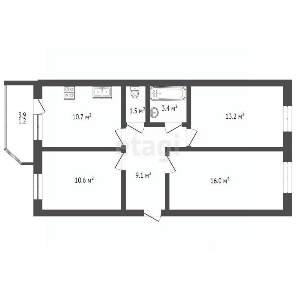 Купить трехкомнатную квартиру 65,7м² ул. Ломоносова, 3к1, Вологда,  Вологодская область - база ЦИАН, объявление 303479961