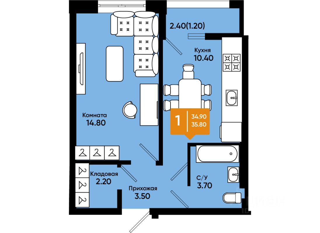 Купить однокомнатную квартиру 35,8м² Батайск, Ростовская область,  Авиагородок микрорайон - база ЦИАН, объявление 303510912