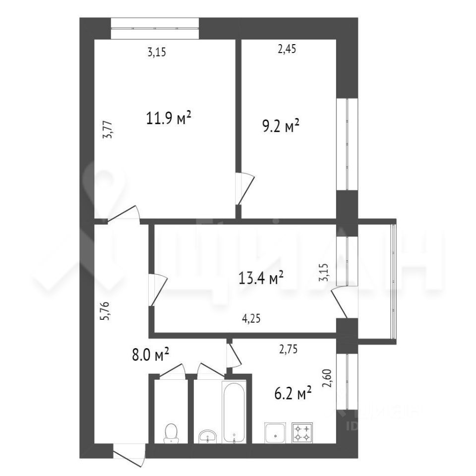 Планировка этой квартиры по данным Циан