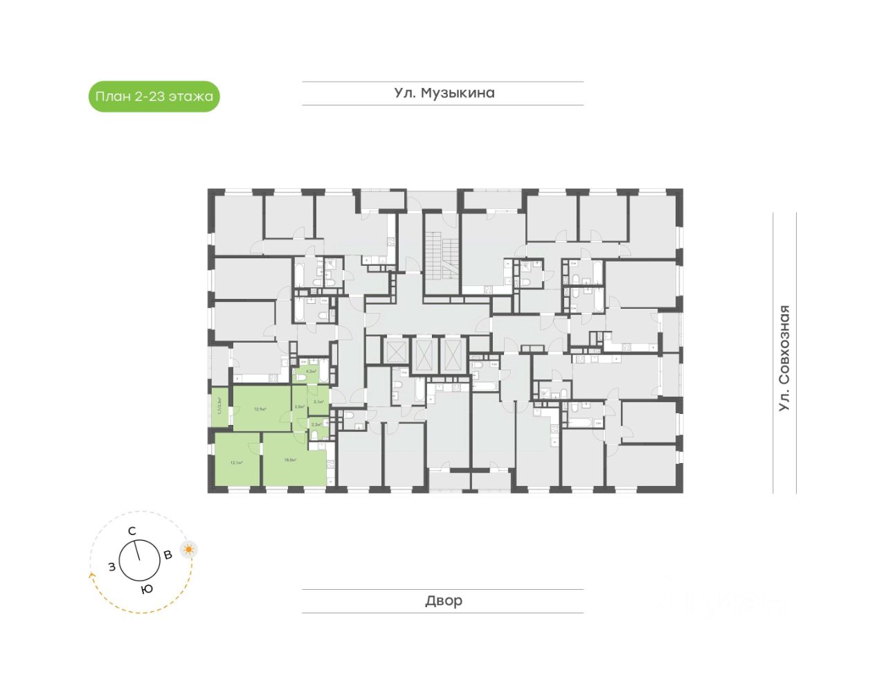 Купить двухкомнатную квартиру 57,8м² Совхозная ул., Хабаровск, Хабаровский  край - база ЦИАН, объявление 303581874