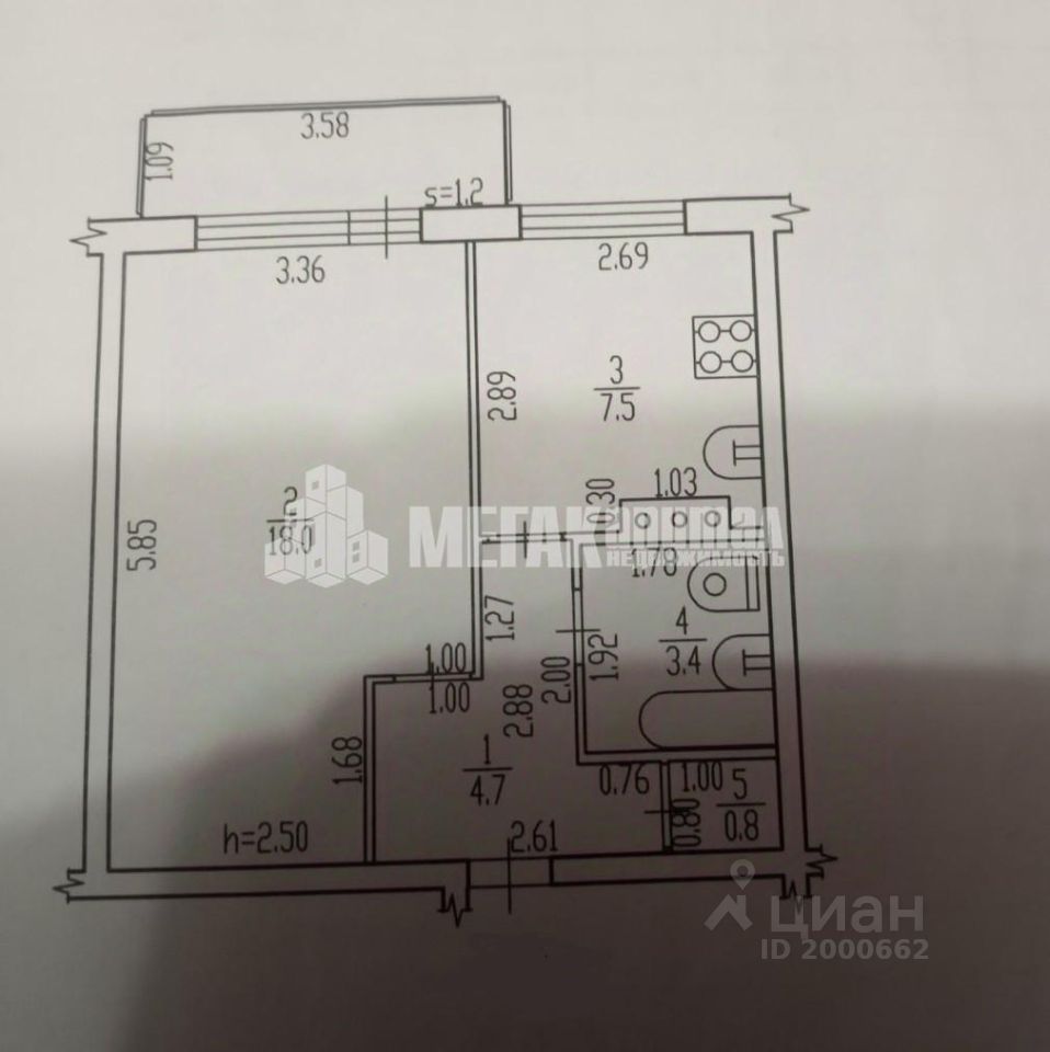 Продажа однокомнатной квартиры 34,4м² ул. Центральная, 6, Брянская область,  Брянский район, Новосельское с/пос, Молотино деревня - база ЦИАН,  объявление 303195382