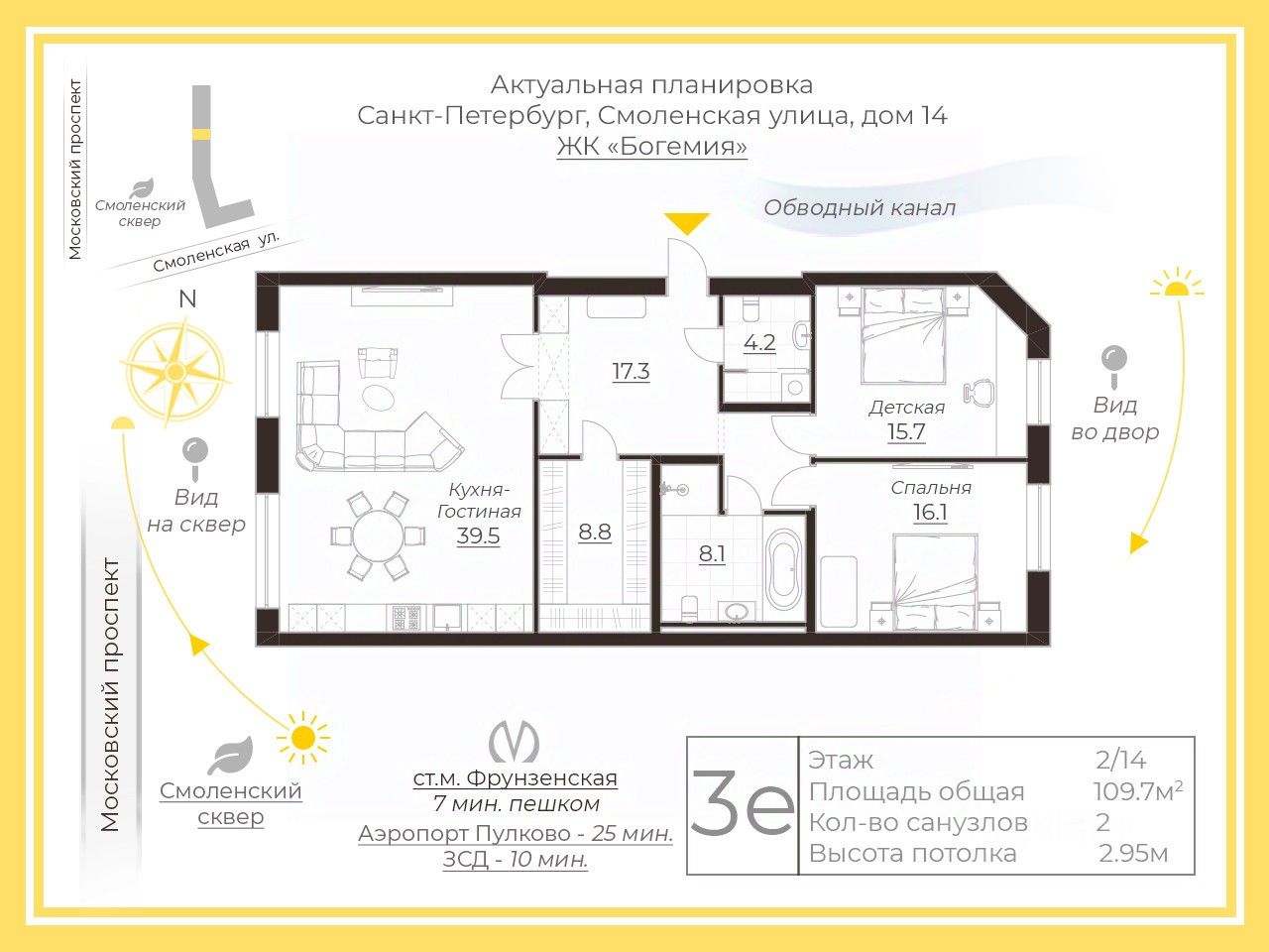 Купить квартиру на улице Смоленская дом 14 в Санкт-Петербурге, продажа  жилой недвижимости на Циан. Найдено 6 объявлений