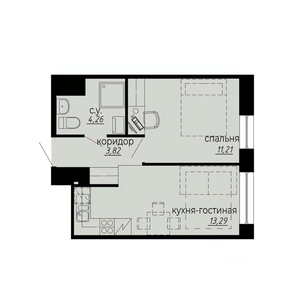 Купить однокомнатные апартаменты 32,6м² ул. Курчатова, Санкт-Петербург, м.  Политехническая - база ЦИАН, объявление 298511367