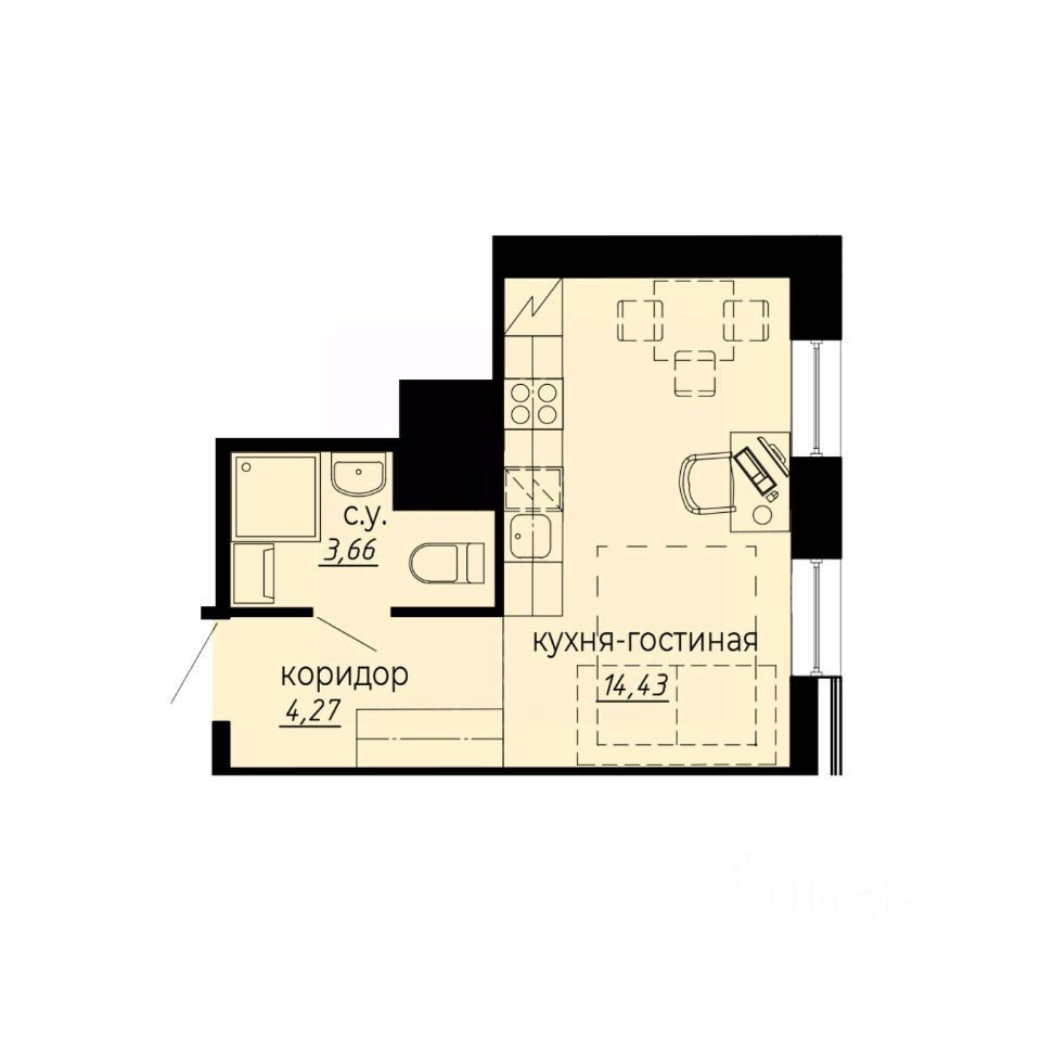 Продаю апартаменты-студию 22,4м² ул. Курчатова, Санкт-Петербург, м.  Политехническая - база ЦИАН, объявление 299037434