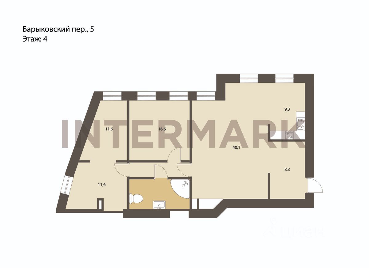 Продажа трехкомнатной квартиры 111,2м² Барыковский пер., 5, Москва, м.  Кропоткинская - база ЦИАН, объявление 303677593