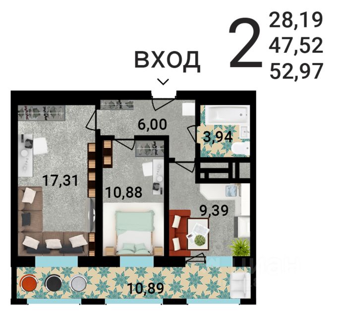 Продается2-комн.квартира,52,01м²