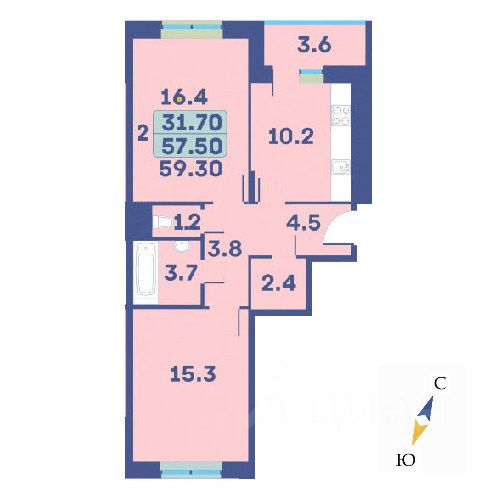 Продается2-комн.квартира,59,3м²