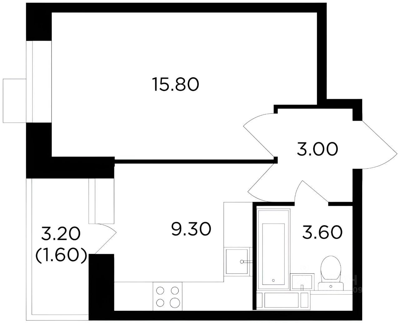 Планировка этой квартиры по данным Циан