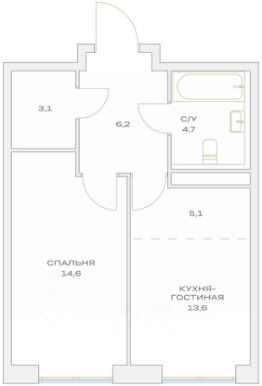 2-комн.кв., 42 м², этаж 3