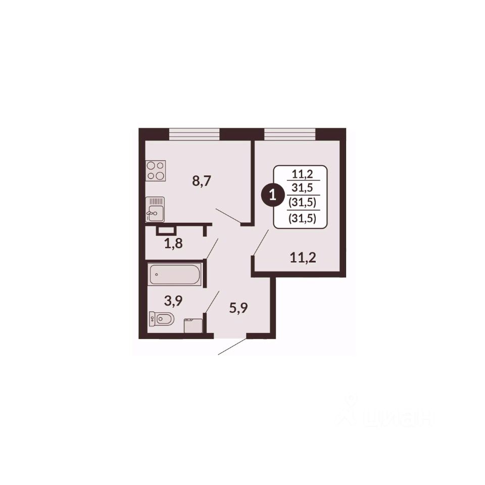 Купить однокомнатную квартиру 31,5м² ул. Карла Маркса, 182, Киров,  Кировская область - база ЦИАН, объявление 303808236