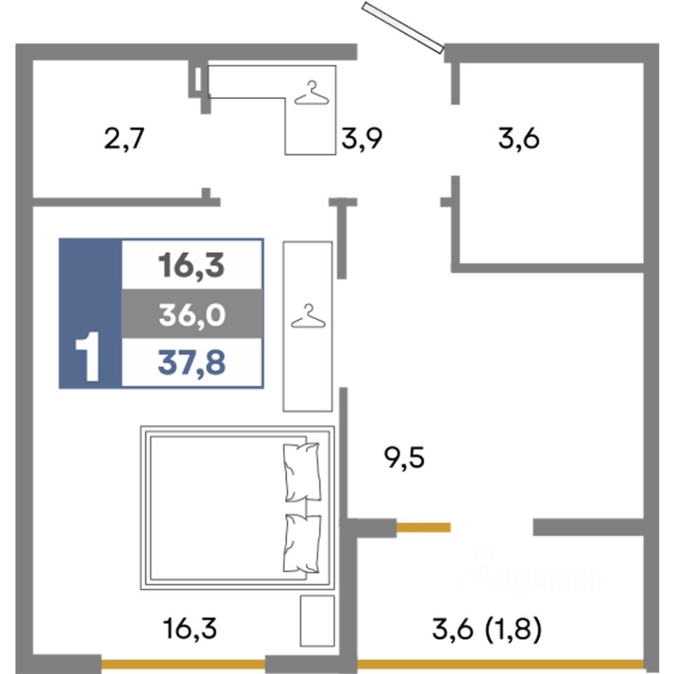 Купить однокомнатную квартиру 37,8м² Крым респ., Симферопольский район,  Мирновское с/пос, Белоглинка село, Прогресс жилой комплекс - база ЦИАН,  объявление 303830583