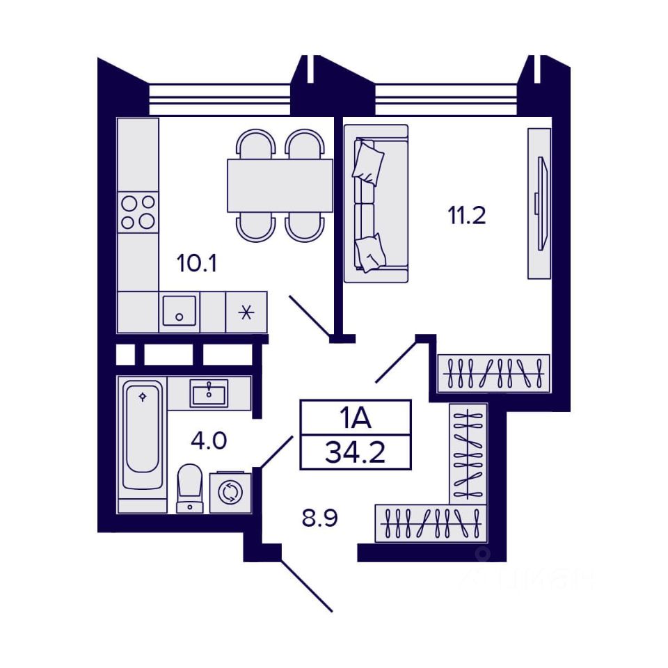 Продажа однокомнатной квартиры 34,2м² ул. Грибоедова, Новосибирск,  Новосибирская область, м. Золотая Нива - база ЦИАН, объявление 303846742