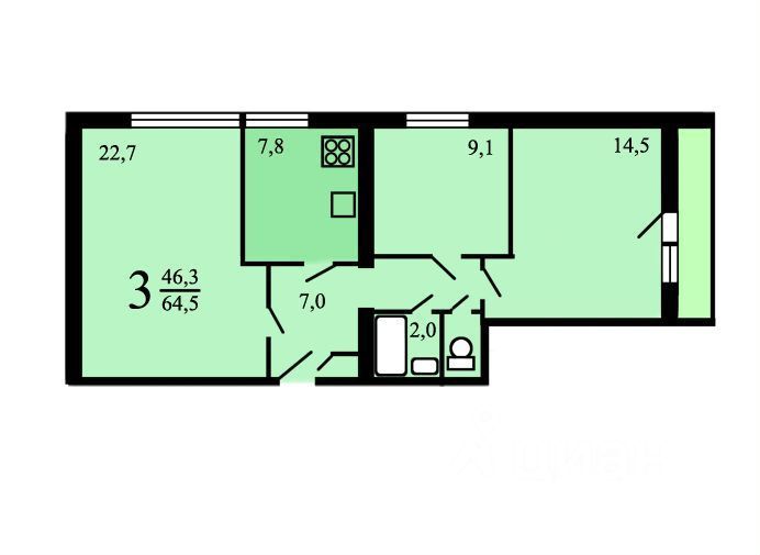 Продается3-комн.квартира,64м²