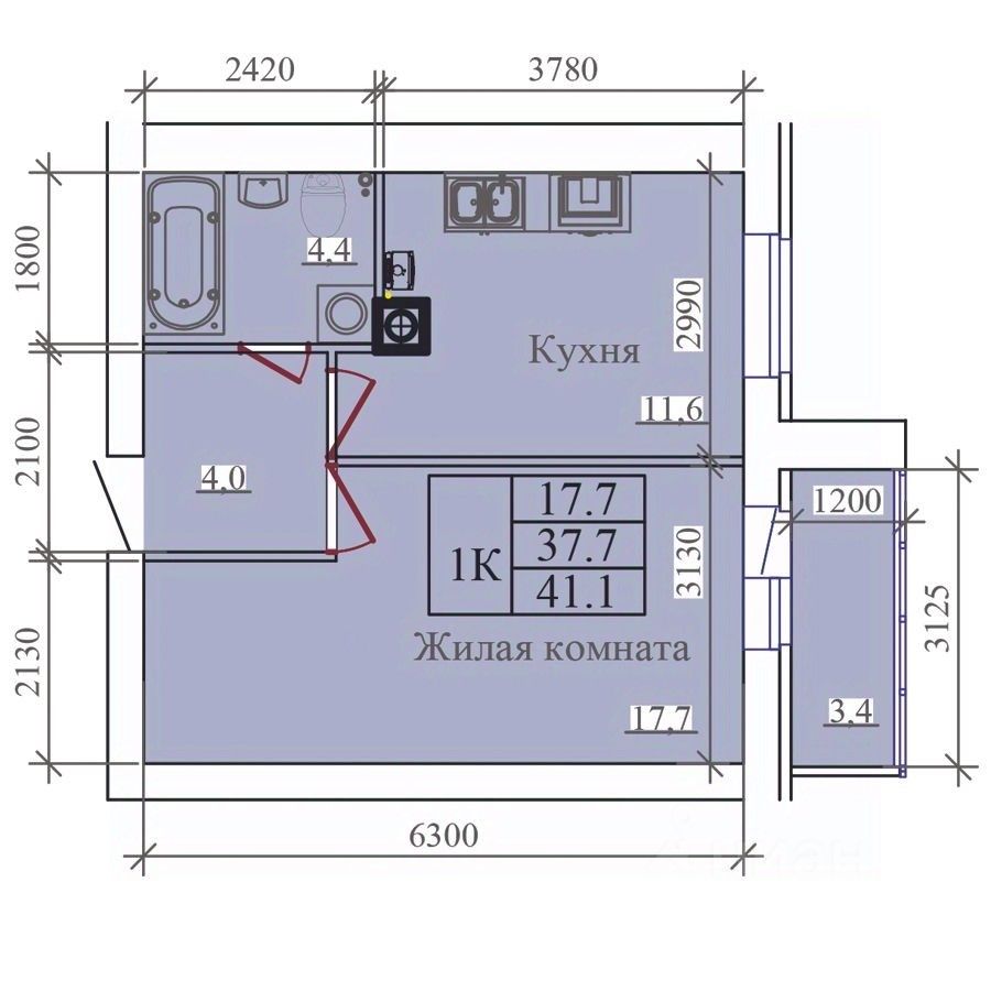 Продажа однокомнатной квартиры 41,1м² Иваново, Ивановская область,  Олимпийский жилой комплекс - база ЦИАН, объявление 303854761