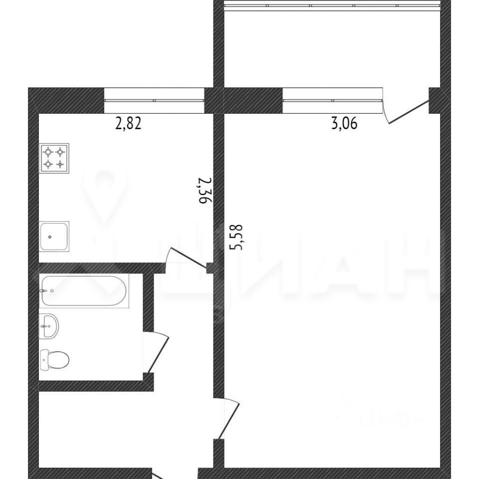 Снять однокомнатную квартиру 32м² Одоевское ш., 36, Тула, Тульская область  - база ЦИАН, объявление 303853635