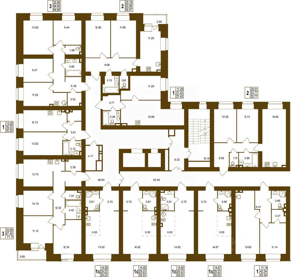 Продажа трехкомнатной квартиры 64,7м² Степная ул., Брянск, Брянская область  - база ЦИАН, объявление 293691184