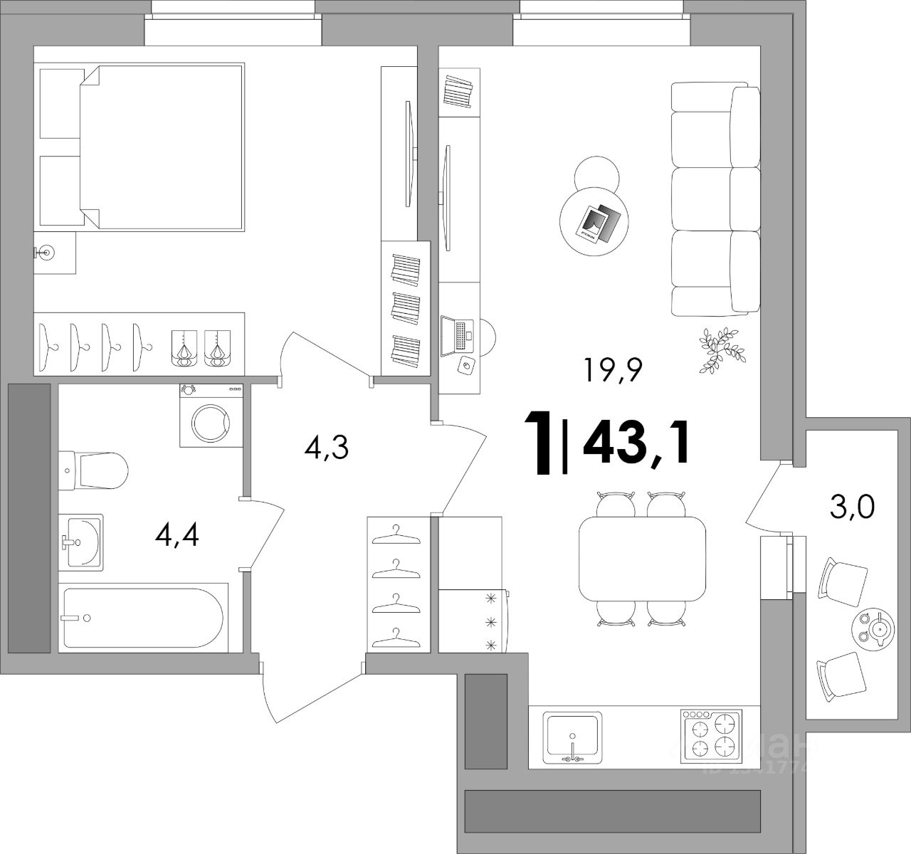 Купить однокомнатную квартиру 43,1м² ул. Сергея Есенина, 36, Тверская  область, Калининский муниципальный округ, Батино деревня - база ЦИАН,  объявление 303876300