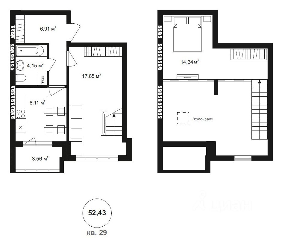 Продается2-комн.квартира,54,92м²