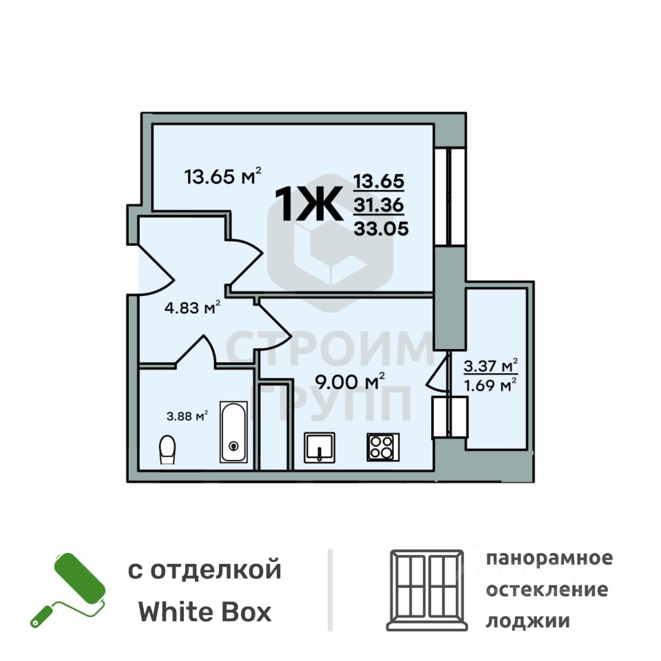 Продажа однокомнатной квартиры 33,1м² ул. Нижняя Дуброва, 49А, Владимир,  Владимирская область - база ЦИАН, объявление 303880477