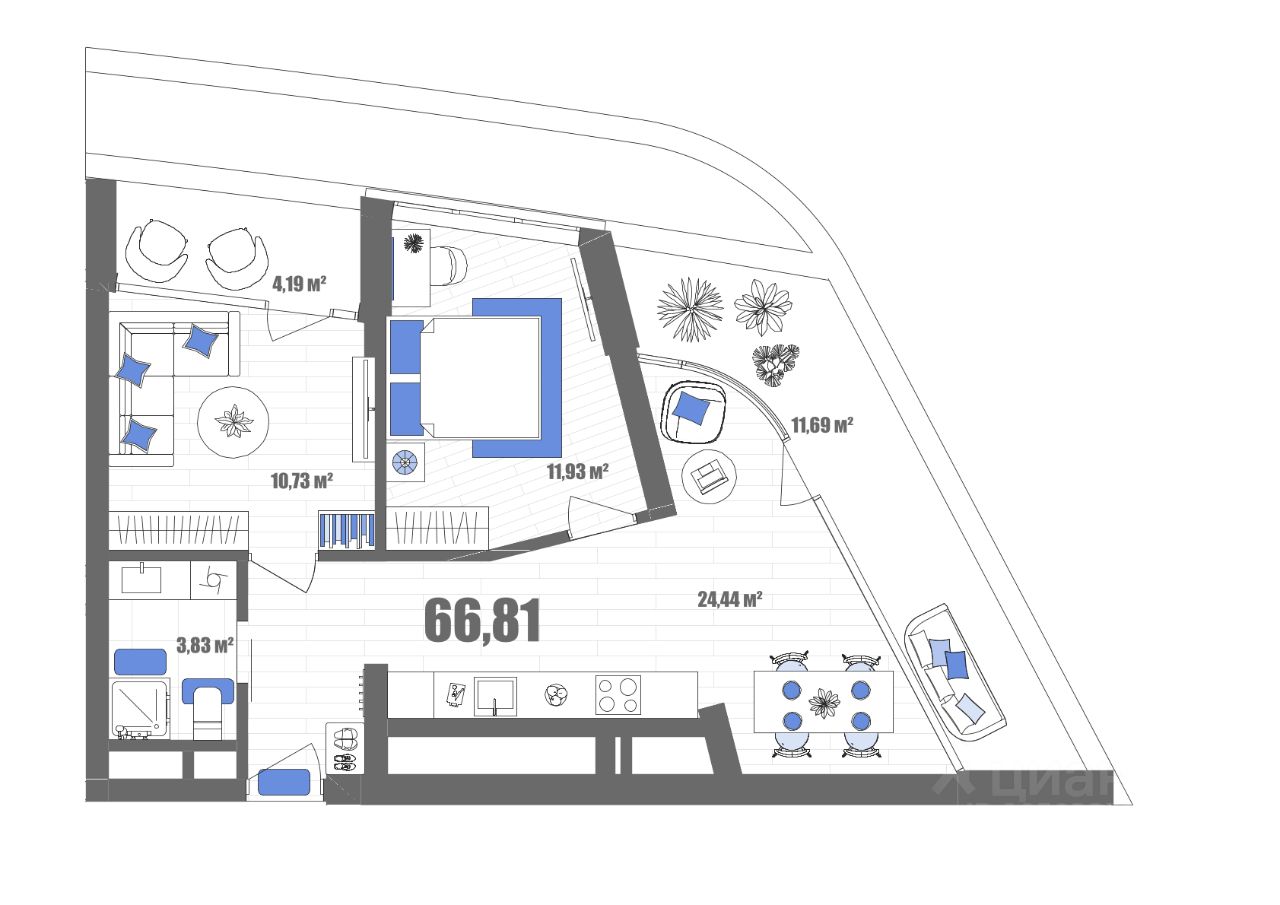 Продается2-комн.апартаменты,66,81м²