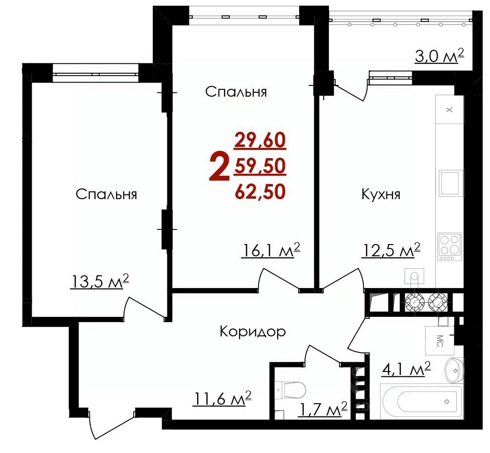 Купить двухкомнатную квартиру 62,5м² ул. Губкина, 54, Белгород, Белгородская  область - база ЦИАН, объявление 303937224